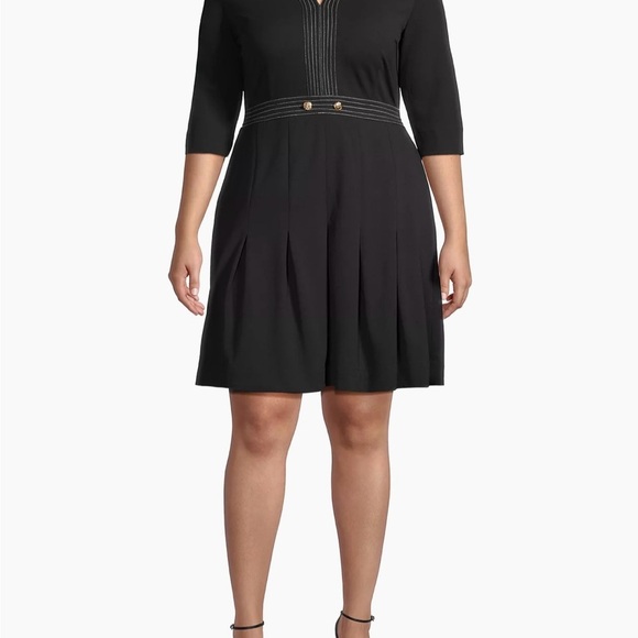 Ming Wang Pleated Knee-Length Dress Black Dress Size Small - Picture 4 of 15